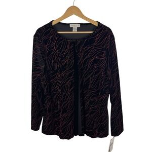 NWT Notations‎ Embellished Velvet Jacket Size 1X Black Red Glitter Holiday Party